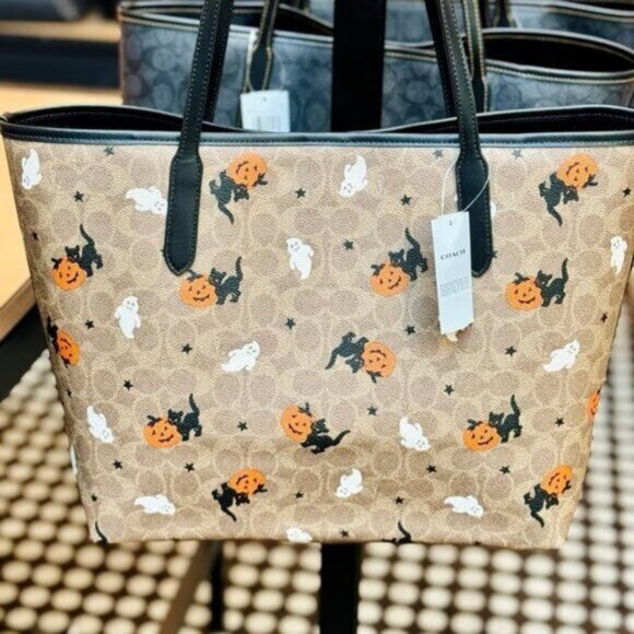 Coach City Tote In Signature Canvas With Halloween Print # CW450 - Picture 2 of 7